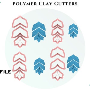May include: A digital file for polymer clay cutters featuring eight different leaf designs. Four of the designs are pink and four are blue.