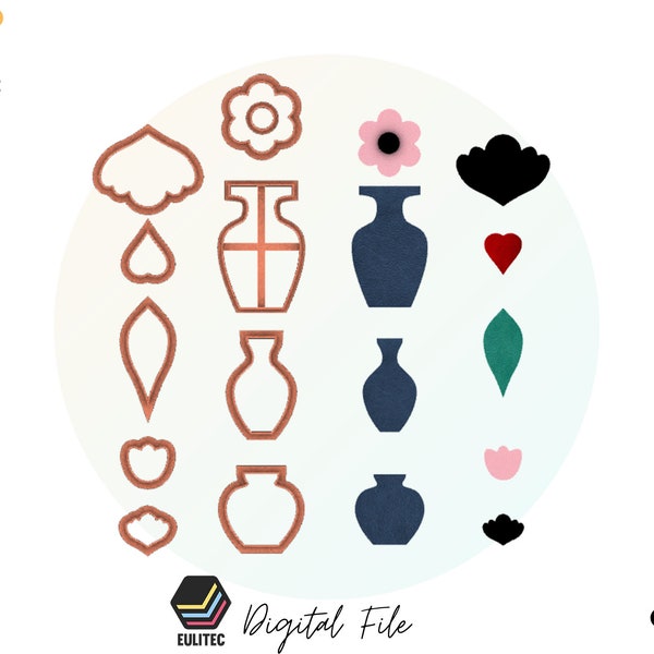 Polymer Clay Cutter Assortment Set/ 10 Piece Set/vase and flower shape/digital DOWNLOAD .STL file