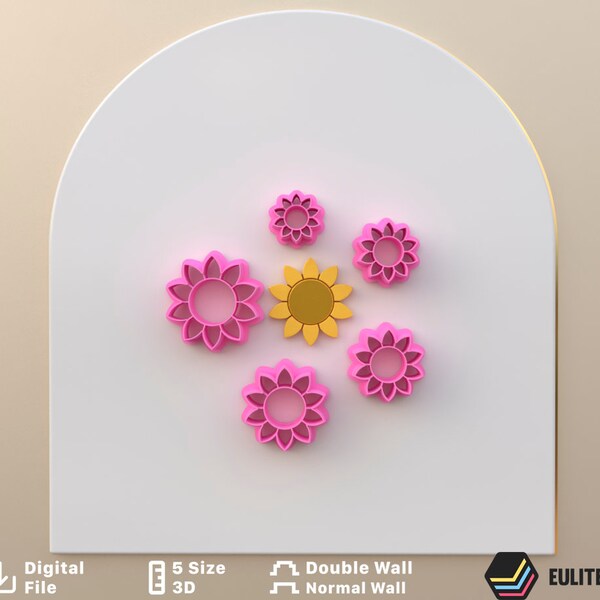 Polymer clay cutter to make Daisy Flower *5 size 2 version cut/Digital .STL File * File For Use In A 3D Printer