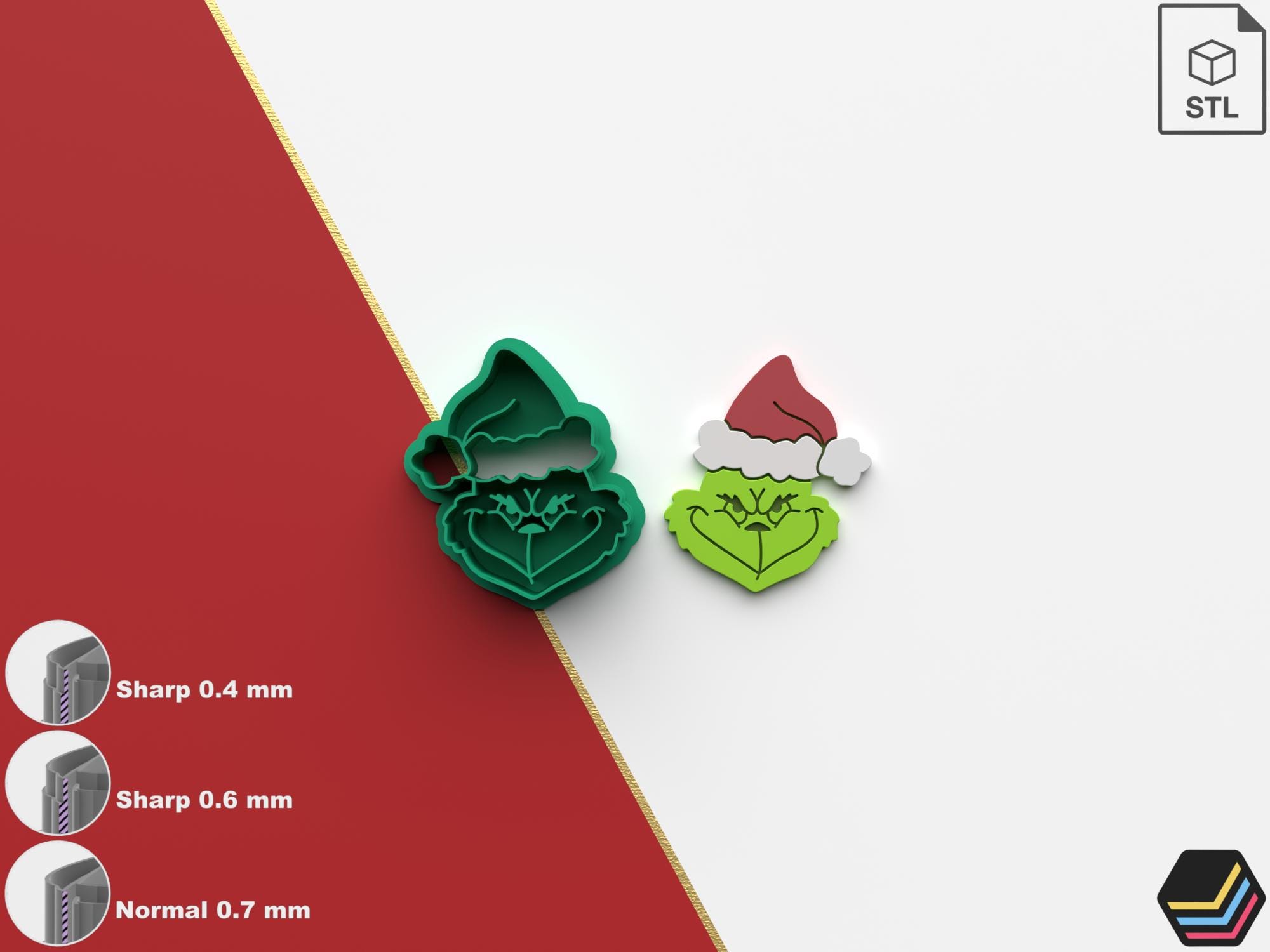 Christmas Polymer Clay Cutter Grumpy Christmas Elf / Digital STL File / 8 Sizes / 3 Cutting Versions