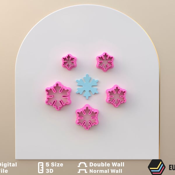 Christmas Snowflake Polymer Clay Cutters / Digital STL File / 5 Sizes / 2 Cutting Versions