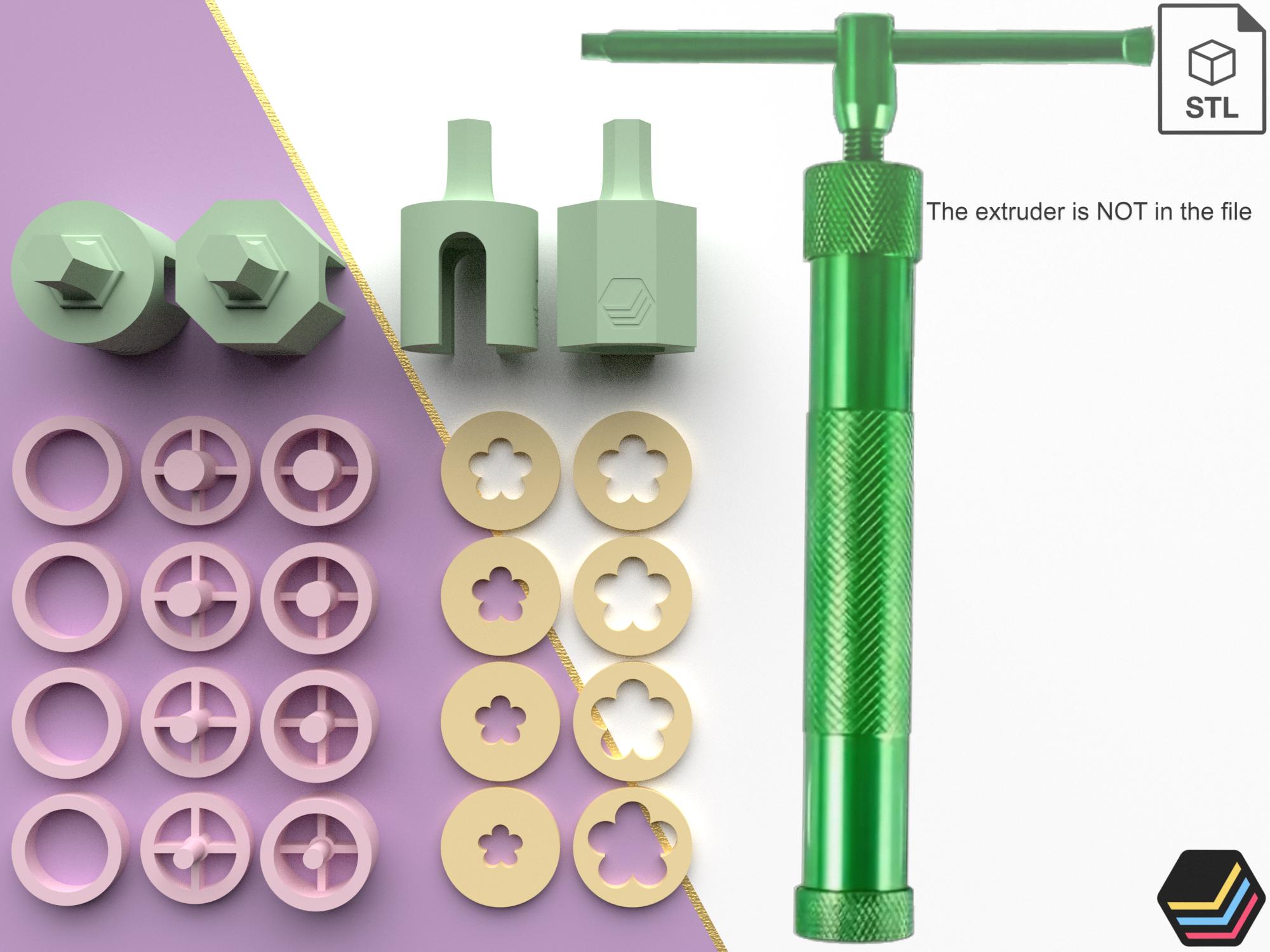 Clay Extruder Discs Flower Five Petals | Digital STL Files for 3D Printing | Fondant & Clay Tool