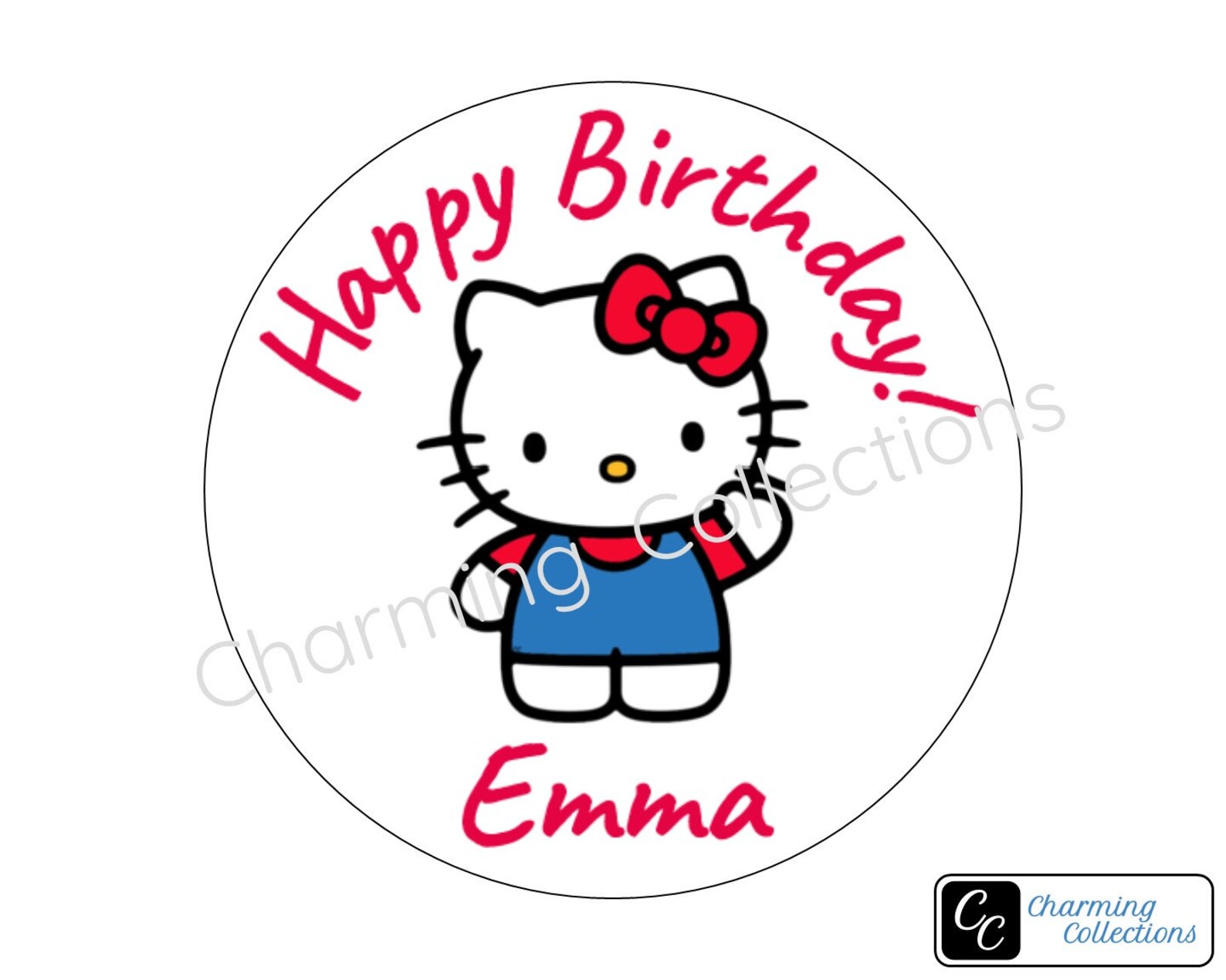 Hello Kitty Happy Birthday Custom Name Stickers Hello Kitty Etsy