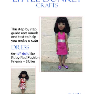 Cartamodello semplice per cucire un vestito carino per una bambola da 12" come Ruby Red Fashion Friends - Siblies