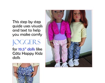 Easy pdf sewing pattern for Joggers or Comfy Pants for 18.5" doll like Gotz Happy Kidz