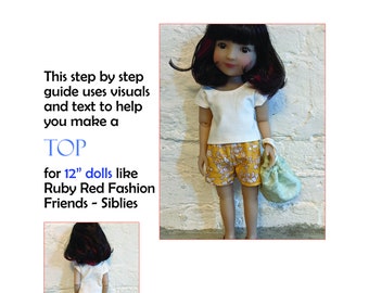 Easy pdf sewing pattern for Top or T-Shirt for 12" doll like Ruby Red Fashion Friends - Siblies