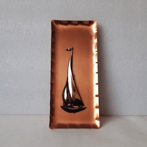 Vintage Copper Painting, Copper Art, Boat Painting, Metal Painting, Copper Picture, Vintage Home Decor, Copper Wall Hanging,Free Shipping