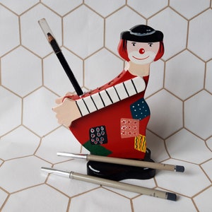 Vintage Wooden Clown Pencil and Pen Holder, Wooden Desk Accessories