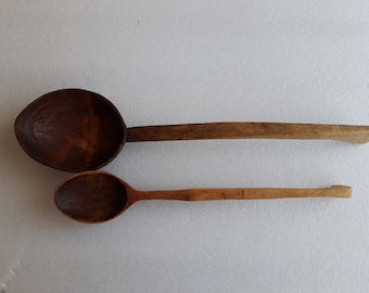 手作りの木製スプーン2本：アンティークなプリミティブレードル