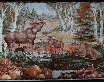 Vintage Plush Tapestry 36" x 23" Large Woven Tapestry Deer Tapestry Vintage Wall Tapestry Wall Rug Textile Wall Art