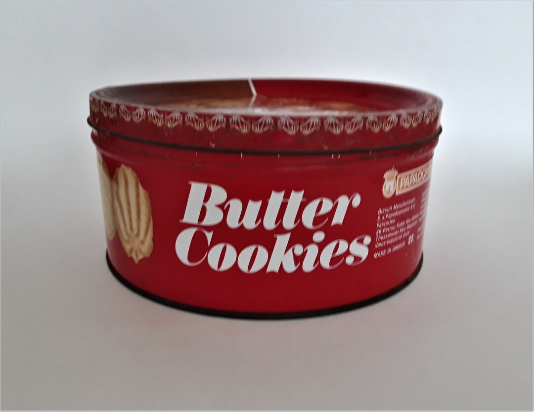 Vintage Box BUTTER COOKIES Metal Round Box, Tin Oval Box, Biscuit Shape