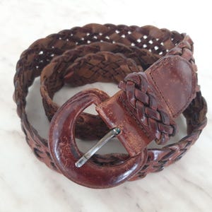 Vintage Knitted Leather Women&#39;s Belt, Brown Leather Leather Belt, Women&#39;s Brown Belt