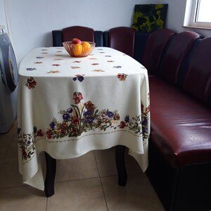 Vintage Floral Print Tablecloth: Large Rectangular Linen Cotton Decor