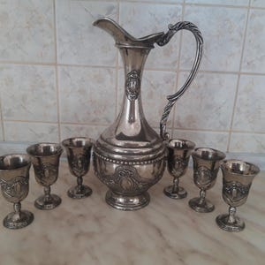Vintage Silver Plated Jug & Glasses Set: German Liqueur Decanter