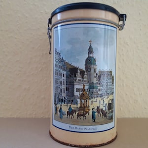 boîte en métal allemande vintage, boîte en fer blanc, feuille liquide, boîte en métal, grande boîte en métal, boîte en métal vintage, boîte de rangement, boîte rétro