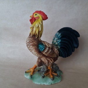 Vintage handmade rooster figurine, vintage rooster, colorful rooster figurine, ceramic rooster statue, sculptural figurine, kitchen decor