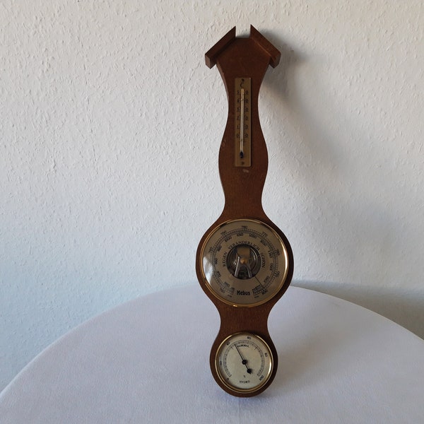 Vintage German Wooden Weather Station Thermometer Hygrometer and Barometer Nautical Decor