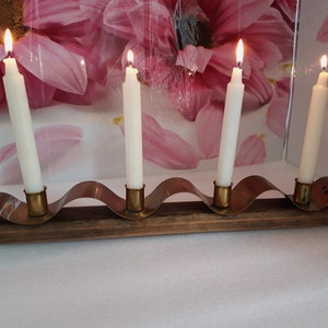 Vintage Scandinavian Brass & Wood Candle Holder - Retro 4-Candle Design