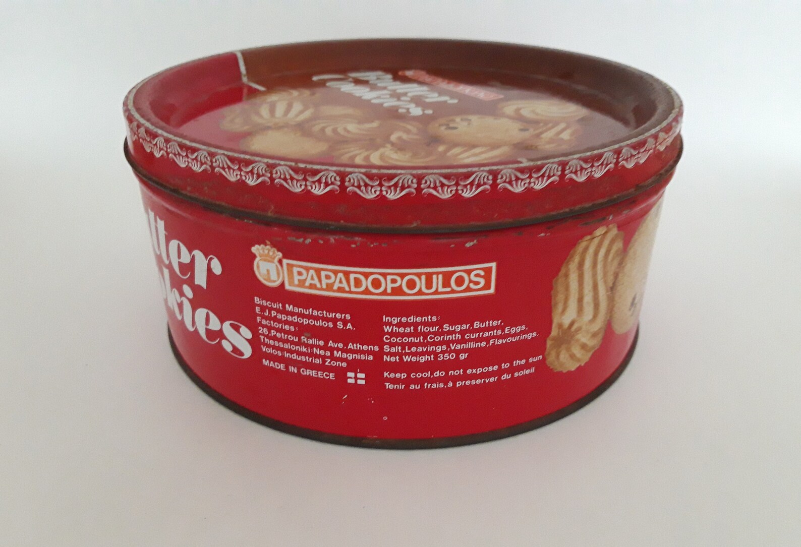 Vintage Box BUTTER COOKIES Metal Round Box, Tin Oval Box, Biscuit Shape