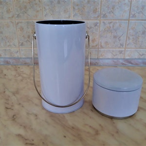 Vintage white tin box, Box 2 in 1, tin double box, metal box with handle, sewing box, painted tin box, retro white box