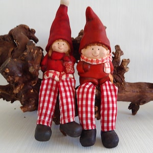 Vintage Ceramic Figurines: Retro Boy and Girl Cloth Dolls (Set of 2)