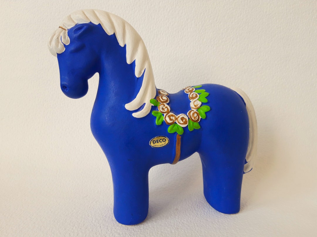 Vintage Handmade Swedish Ceramic Horse Figurine Blue Horse Etsy