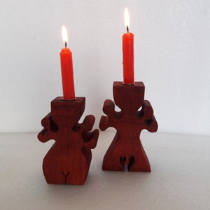Vintage wooden candle holders set of 2, Wooden Candle Holder Wooden Puzzle for 2 Candles