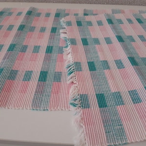 Vintage Scandinavian Cotton Table Runner: Pink, White & Green (39 x 12&quot;)