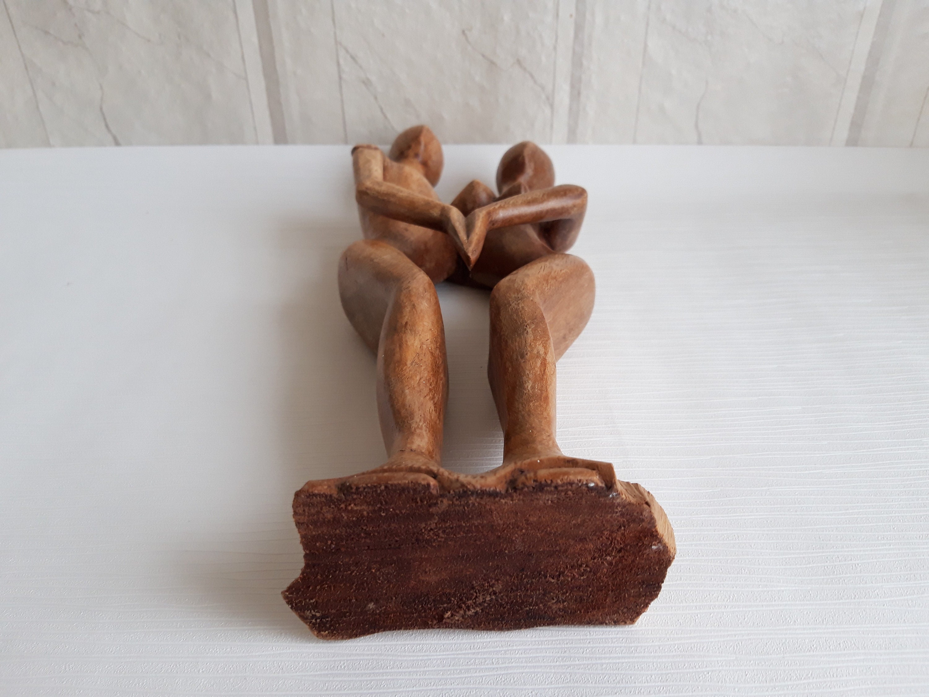 Vintage Wood Carving Statue, Wooden Sculpture, Wood Kissing Couple ...