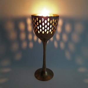 Vintage Brass Candlestick with Openwork Design - 7.87&quot;