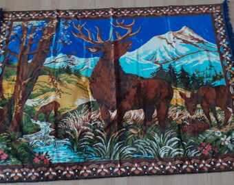 Tapisserie Murale Vintage Turque - Velours Motif élan - 55x38 Cm - Déco Cabane/lodge