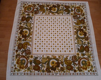 Vintage Russian Large Tablecloth Square Printed Tablecloth