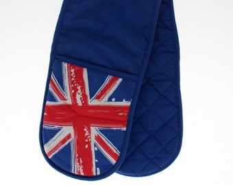 Union Jack Design Double Oven Glove Britannia | 100% Cotton | King Coronation Gift Idea | Vintage British Flag Oven Mitts