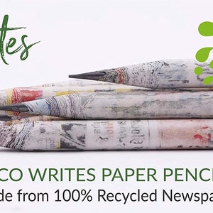 10 HB Pencils Dark Eraser & Sharpener 100% Recycled Newspaper Pencil Set Pencils In Gift Box Back To School Gift Eco-Friendly image 4