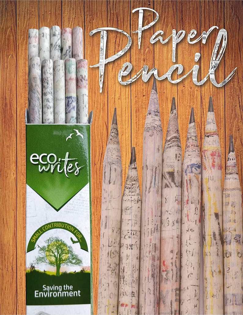 Eco Writes Pencils Made from Recycle New Paper - Environment Gift in Gift Box with Free Eraser and Sharpner