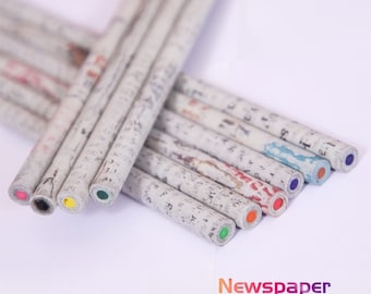 Eco Friendly Recycled Newspaper Coloured Pencils | Pack of 10 | Environment Friendly Coloured Pencils | Wood Free Pencils School Stationery