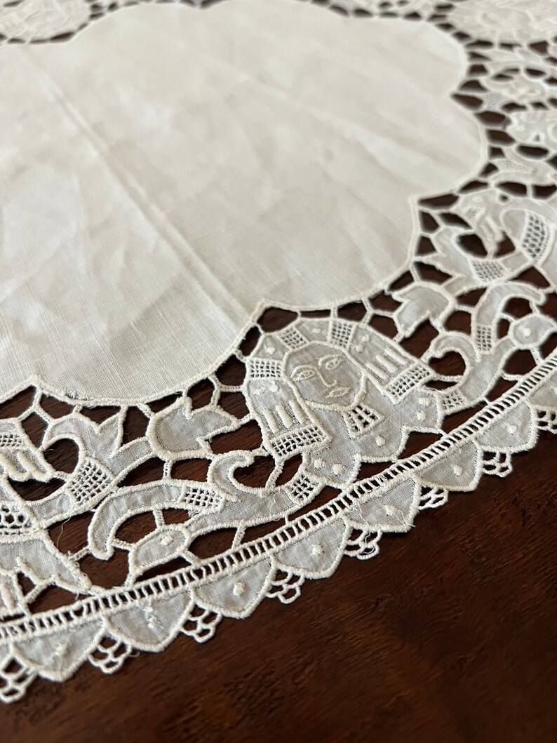 Egyptian Pharaoh Doilies, Rare Antique Embroidered Linens, Set of 2