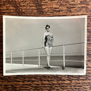 Swimsuit Beauty, Found Photograph, Black and White Photo of a Woman in Bathing Suit, 1970