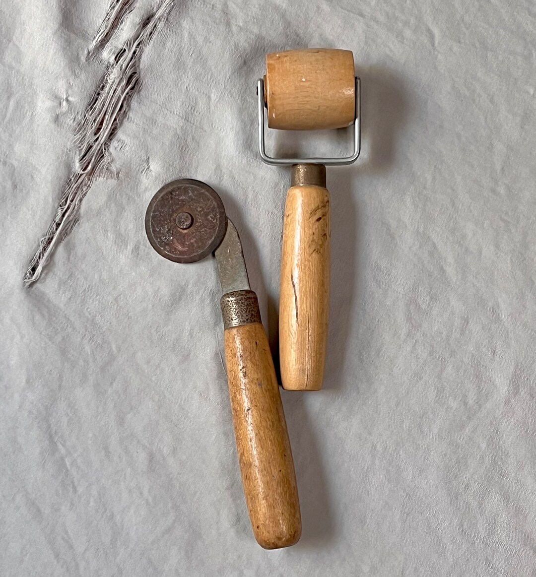 Vintage Roller Tools, Wallpapering Tools, Hardwood Seam Roller, Cutter