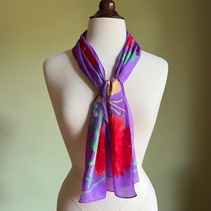 Floral Vera Scarf, Vibrant Purple Vintage Scarf, Vintage Designer Silk Scarf, Vera Neumann