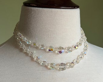 Aurora Borealis Crystal Choker, Double Strand Necklace with Earrings, Matching Set