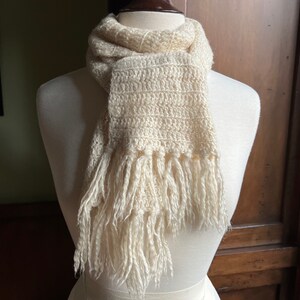 Hand Knit Cream Scarf, Classic Rustic Winter Scarf