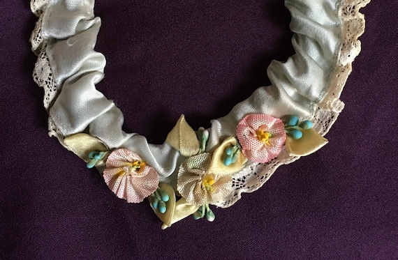 Antique Floral Garter, Handmade, Silk and Lace Wedding Stocking Garter with Millinery Flowers