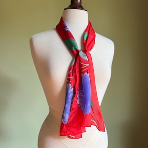 Floral Vera Scarf, Vibrant Red Silk Scarf, Vintage Designer Scarf, Vera Neumann