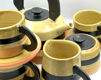 Handmade Ceramic Tea Set for Six: Cream Glazed Stoneware