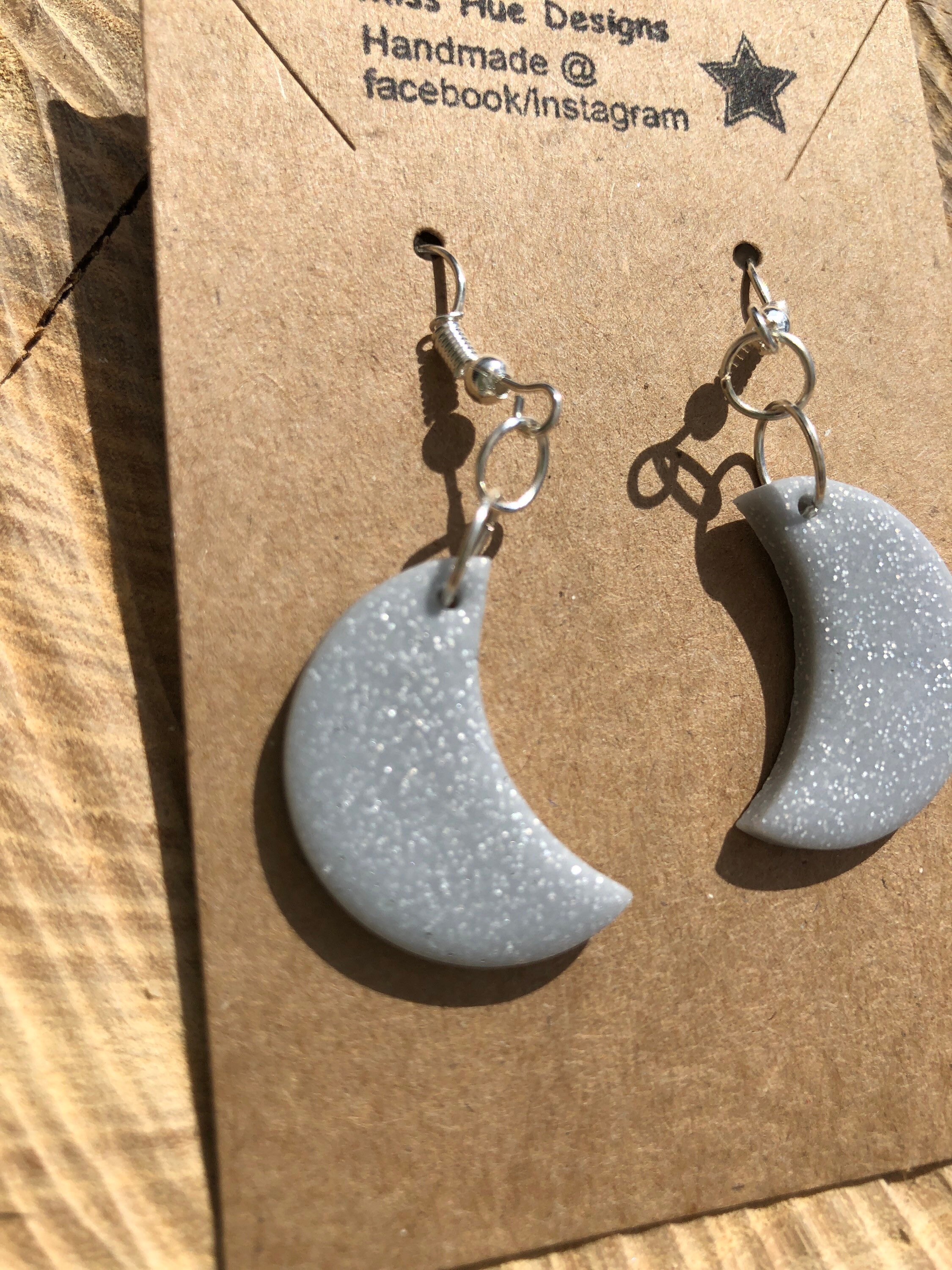 Polymer clay sparkly crescent moon earrings Etsy