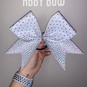 White and Silver Rhinestone Glitter Sparkle Iridescent Cheer Bow