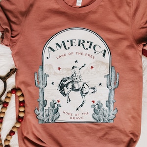 Camisetas con gráficos para mujer / Camiseta americana / Camiseta de rodeo / Camiseta con gráficos del oeste / Camiseta del 4 de julio / Camiseta del 4 de julio / Camiseta patriótica