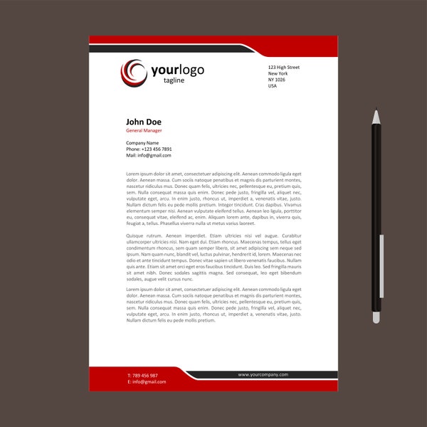 Microsoft Word Letter and A4 Sizes Business Corporate Letterhead Template, Instant Download Template, Modern Letterhead L0006