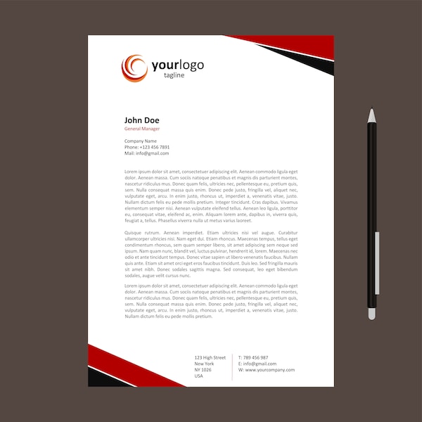 Microsoft Word Letter and A4 Sizes Business Corporate Letterhead Template, Instant Download Template, Modern Letterhead L0002